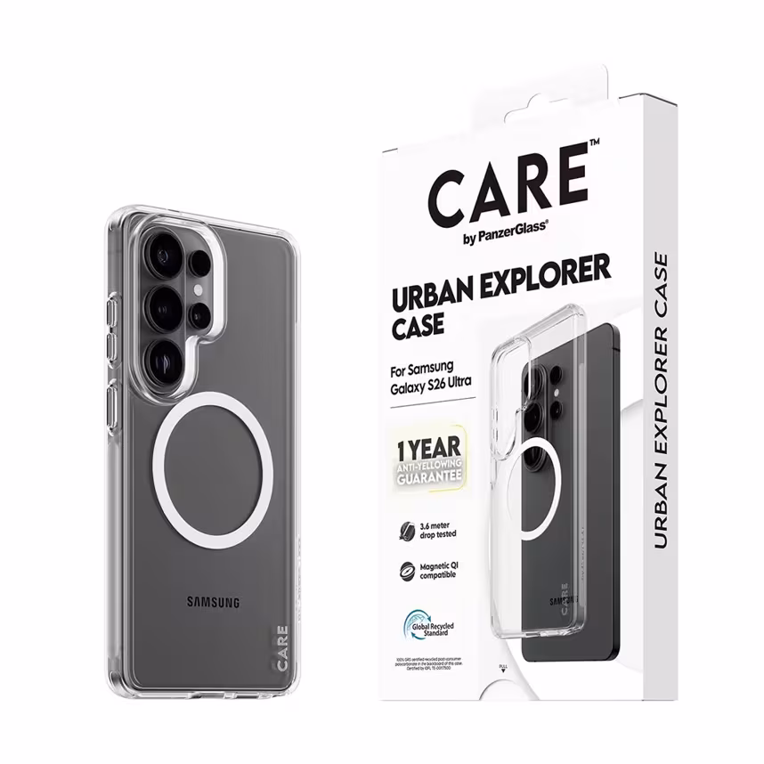 PanzerGlass Care Case Clear w.White Qi Samsung Galaxy S26 Ultra