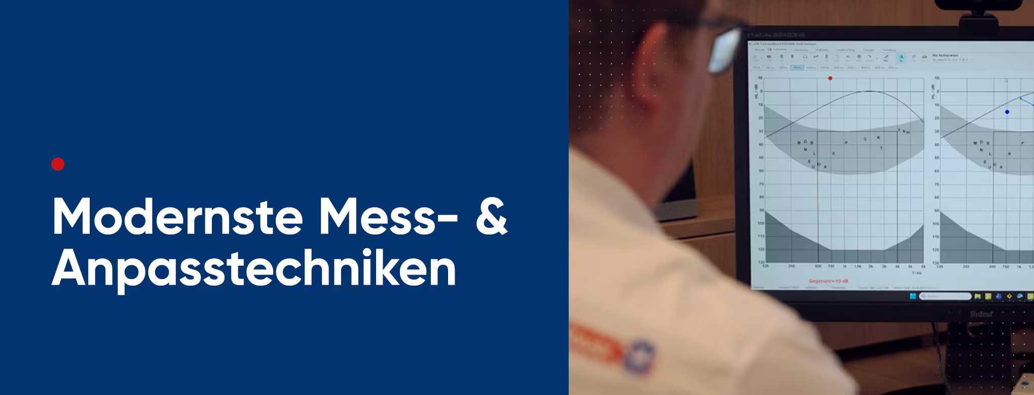 Modernste Mess- & Anpasstechniken beim Qualit&auml;tsakustiker. Werbemittel f&uuml;r H&ouml;rprofilanalyse, Demokopfh&ouml;rer, Lautheitsskalierung und Tonaudiometrie.