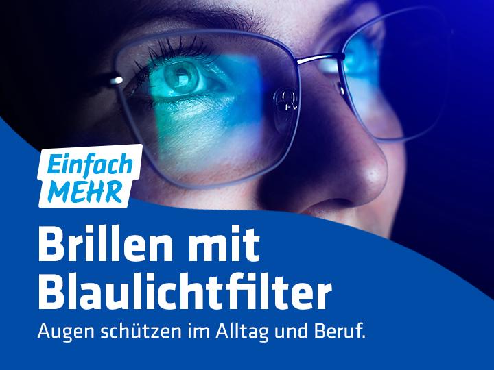 Nahaufnahme von Frauenaugen mit schwarzer Frauenbrille für die Arbeit am Computer. Augenschutz vor blauem Licht und Strahlen