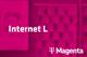 Tarif Internet L und Magenta-Logo vor unscharfem magentafarbenem Hintergrund mit Handyabteilung in Hartlauer Geschäft