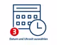 blaue Icons eines Kalenders und einer Uhr
