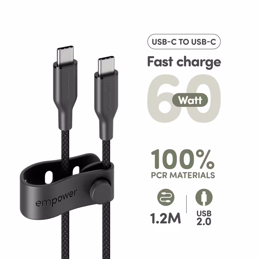 Emporia by PanzerGlass 60W USB-C/USB-C USB 2.0 1,2M Black