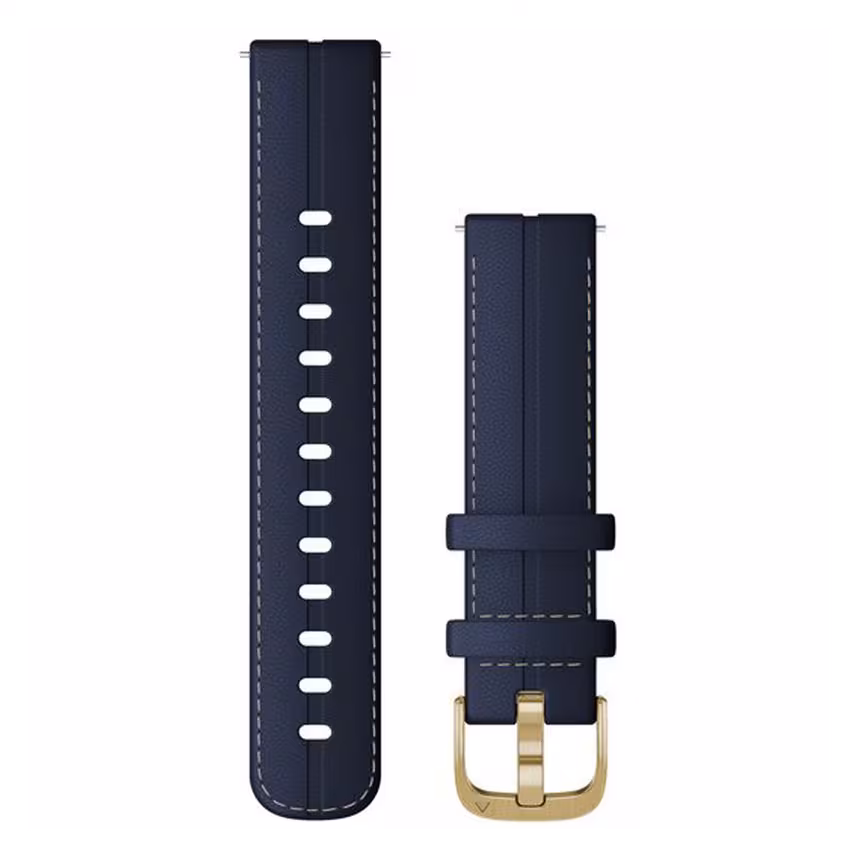 Garmin Band 18mm Leder Marineblau Weißgold