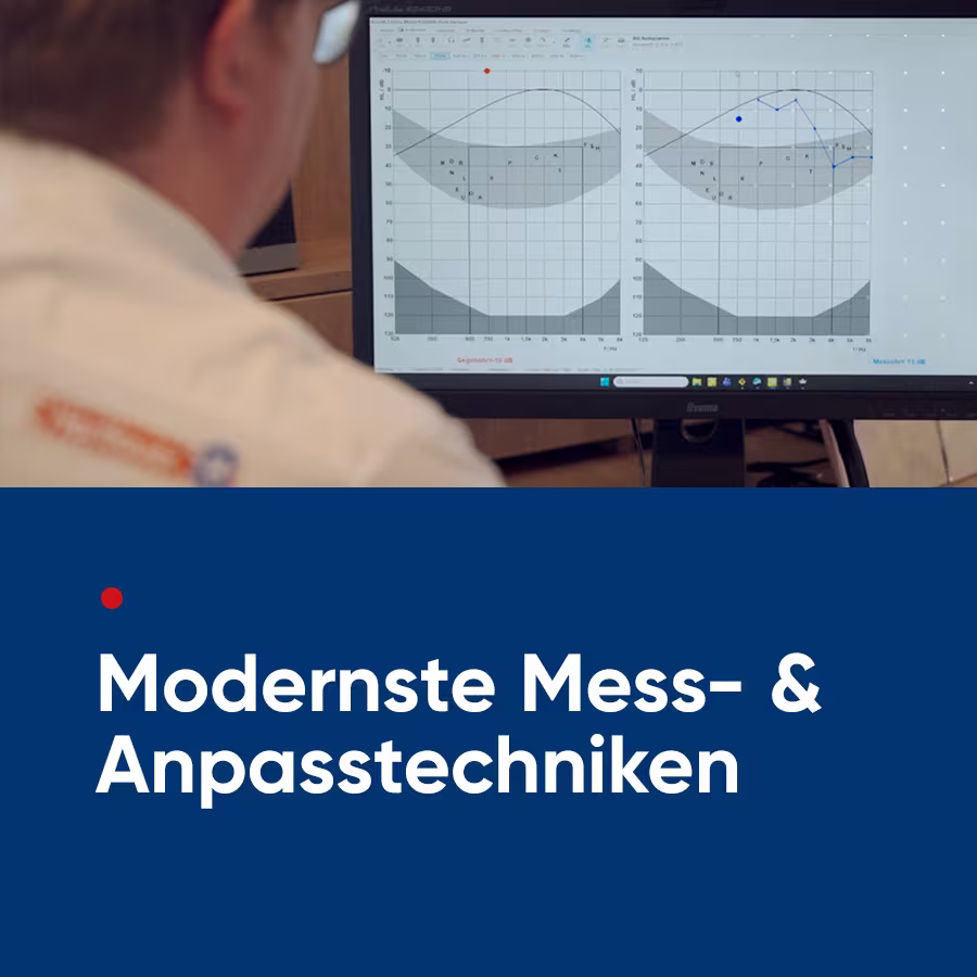 Modernste Mess- & Anpasstechniken beim Qualit&auml;tsakustiker. Werbemittel f&uuml;r H&ouml;rprofilanalyse, Demokopfh&ouml;rer, Lautheitsskalierung und Tonaudiometrie.