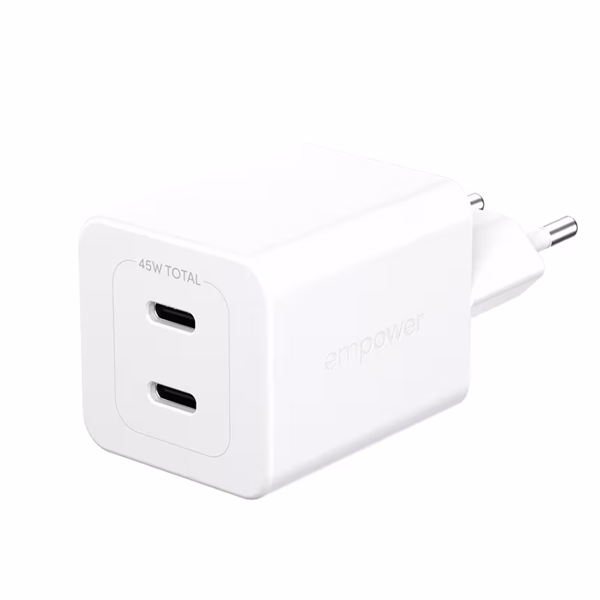 empower by PanzerGlass® Turbo 45W Ladegarät 2 x USB-C Silber Weiss
