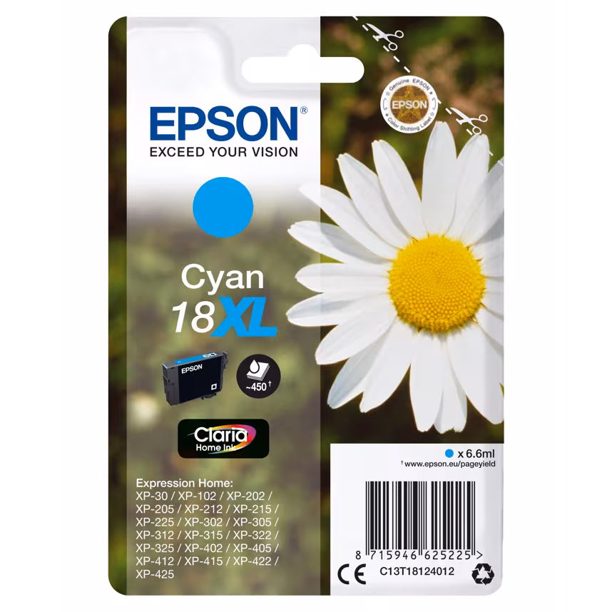 Epson 18XL T1812 Tinte Cyan 6,6 ml