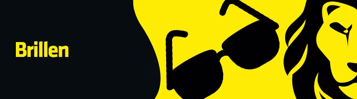 Schwarz gelbe Grafik f&uuml;r die Black Lion Week mit folgendem Text: "Brillen." Auf der Grafik sind ein gezeichneter L&ouml;we zu sehen sowie ein Brillen-Icon.