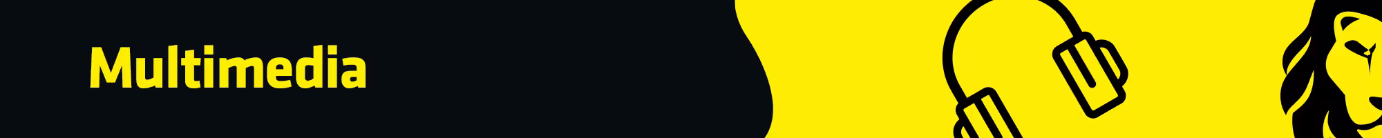 Schwarz gelbe Grafik f&uuml;r die Black Lion Week mit folgendem Text: "Multimedia." Auf der Grafik sind ein gezeichneter L&ouml;we zu sehen sowie ein Kopfh&ouml;rer-Icon.