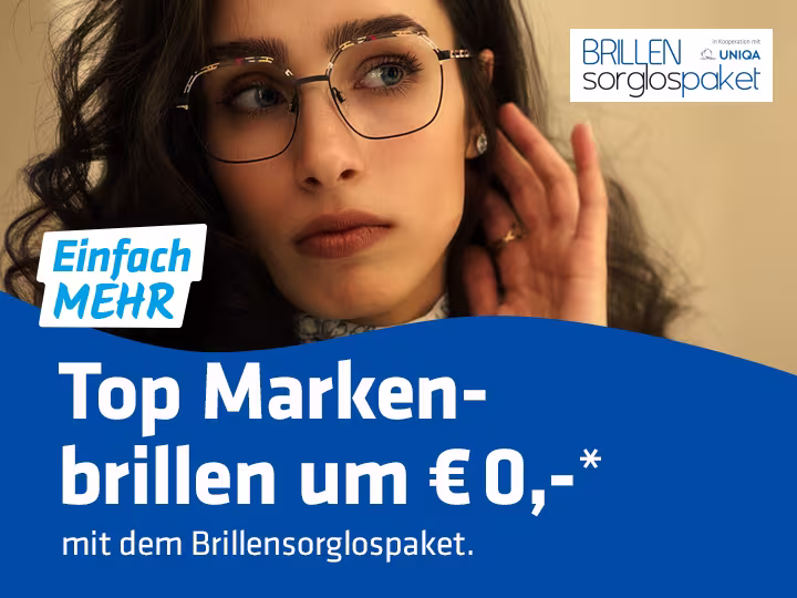 Werbemittel für die Brillenmarke K-Actor, die Marke des Monats Juni bei Hartlauer