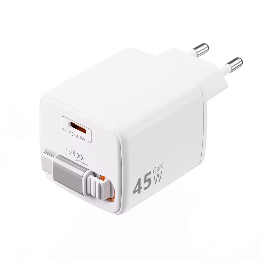 Felixx 45W Retractable Cable GaN Travel Charger Wei&szlig;
