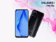zwei Huawei P40 lite in Vorder- und Hinteransicht auf einem pink und blau marmoriertem Hintergrund