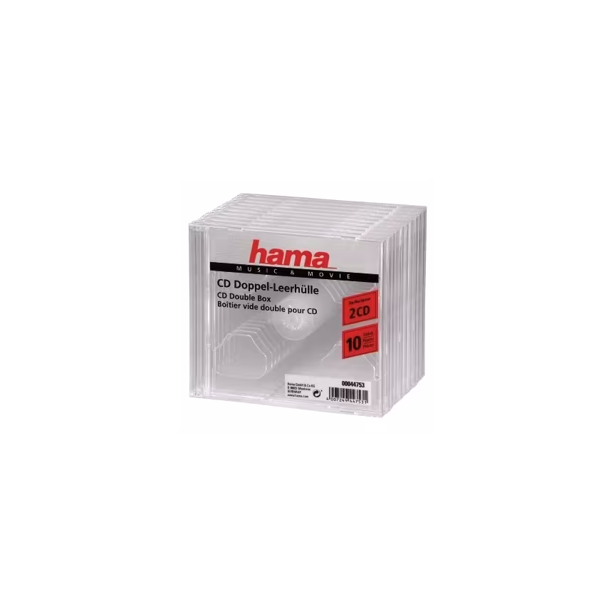 Hama 44753 CD-Doppel-Leerhülle Standard, 10er-Pack, Transpar
