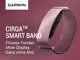 Der CIRQA Fitnesstracker von Garmin befindet sich vor rotem Hintergrund. Daneben steht folgender Text: "CIRQA Smart Band. Fitness-Tracker ohne Display. Ganz ohne Abo."