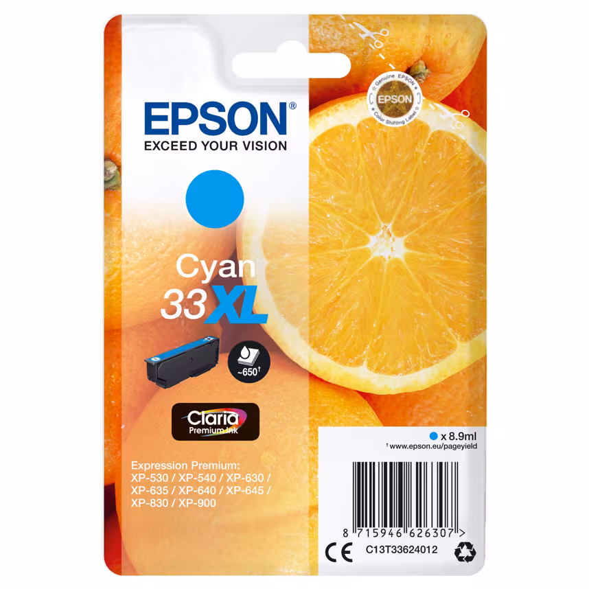 Epson 33XL T3362 Tinte Cyan 8,9ml