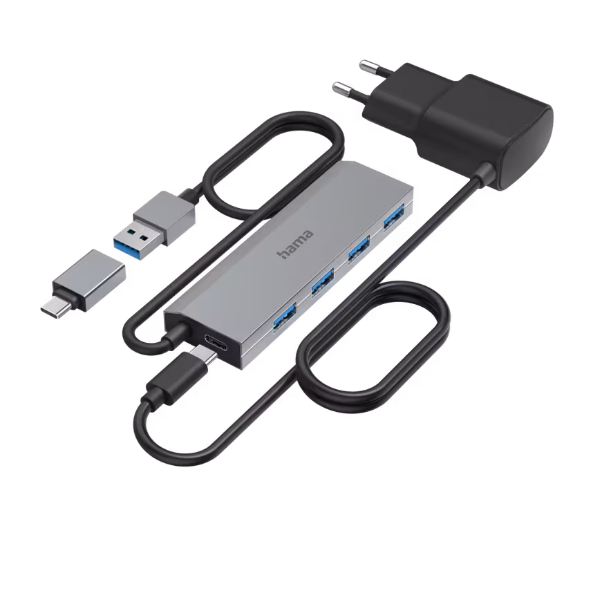 Hama USB-Hub 4 Ports USB-A/USB-C und USB-C Netzteil 