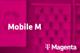 Magenta tarif Mobile M and magenta logo against blurred pink background with cell phone section in Hartlauer store