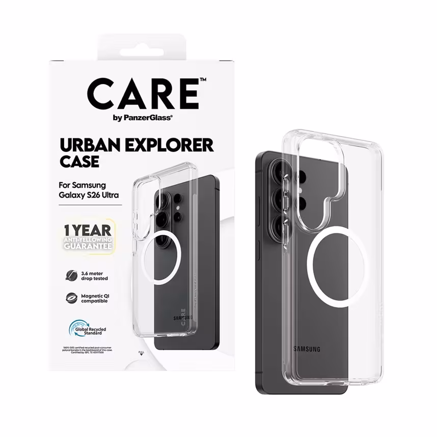 PanzerGlass Care Case Clear w.White Qi Samsung Galaxy S26 Ultra