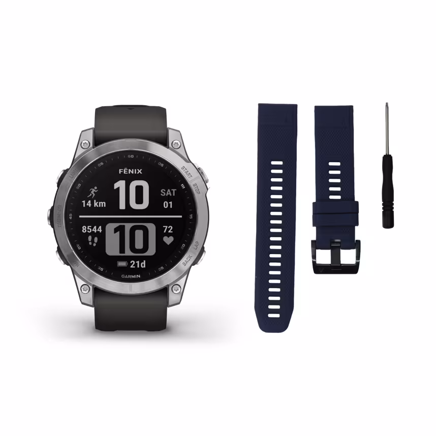 Garmin Fenix 7 silver/graphite + Gratis Mika Band dunkelblau


