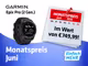 Blaue Welle unten; Monatsaktion Garmin Epix Pro Smartwatch oben; Kalenderblatt Monat Juni rechts