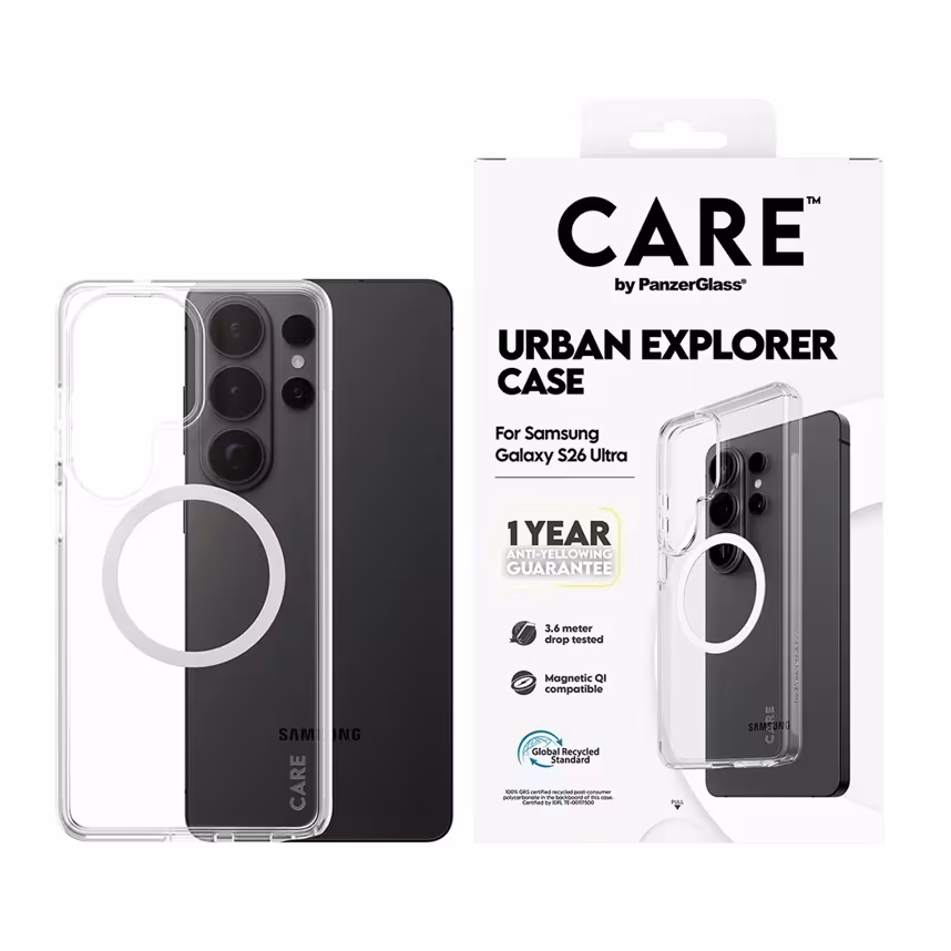 PanzerGlass Care Case Clear w.White Qi Samsung Galaxy S26 Ultra