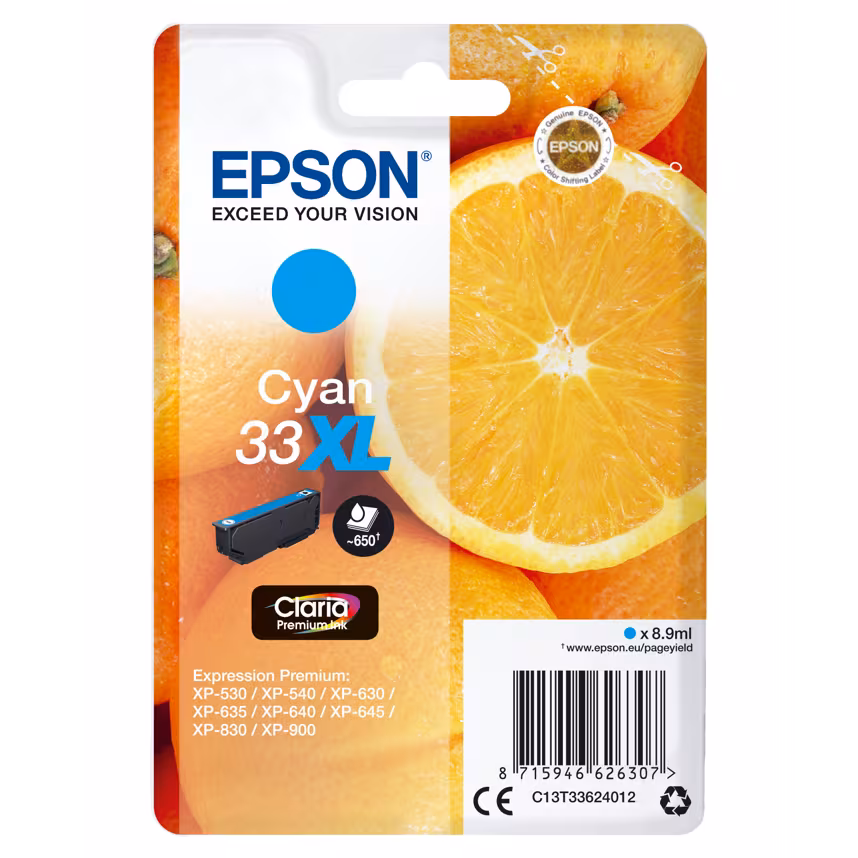 Epson 33XL T3362 Tinte Cyan 8,9ml