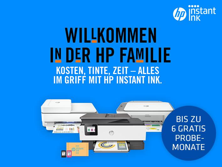 drei HP Drucker und die Information zu den gratis Probemonaten 