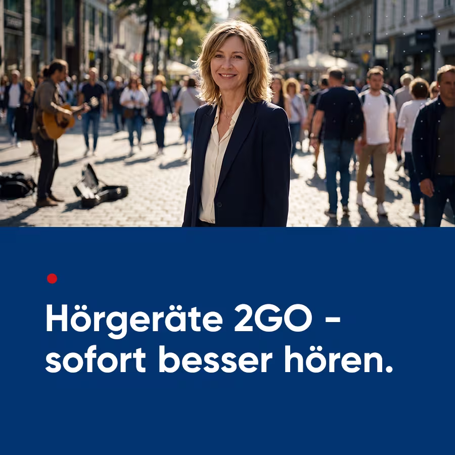 H&ouml;rger&auml;te 2GO. Sofort besser h&ouml;ren, noch am selben Tag. 90 Minuten, die alles ver&auml;ndern k&ouml;nnen.