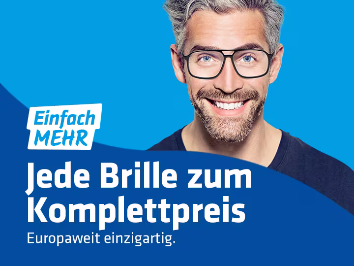  Mann mit Brille; blauer Hintergrund; Aktionstext