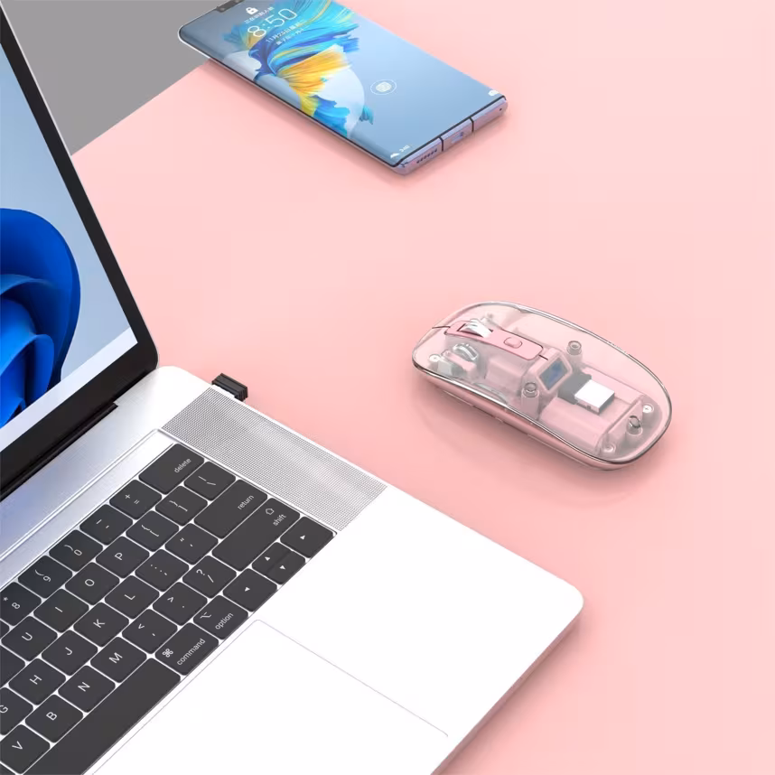 Beatec Wireless Mouse Ghost 3 - transparent pink mit LED