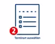 blaues Icon eines Terminformulars mit einem Auge
