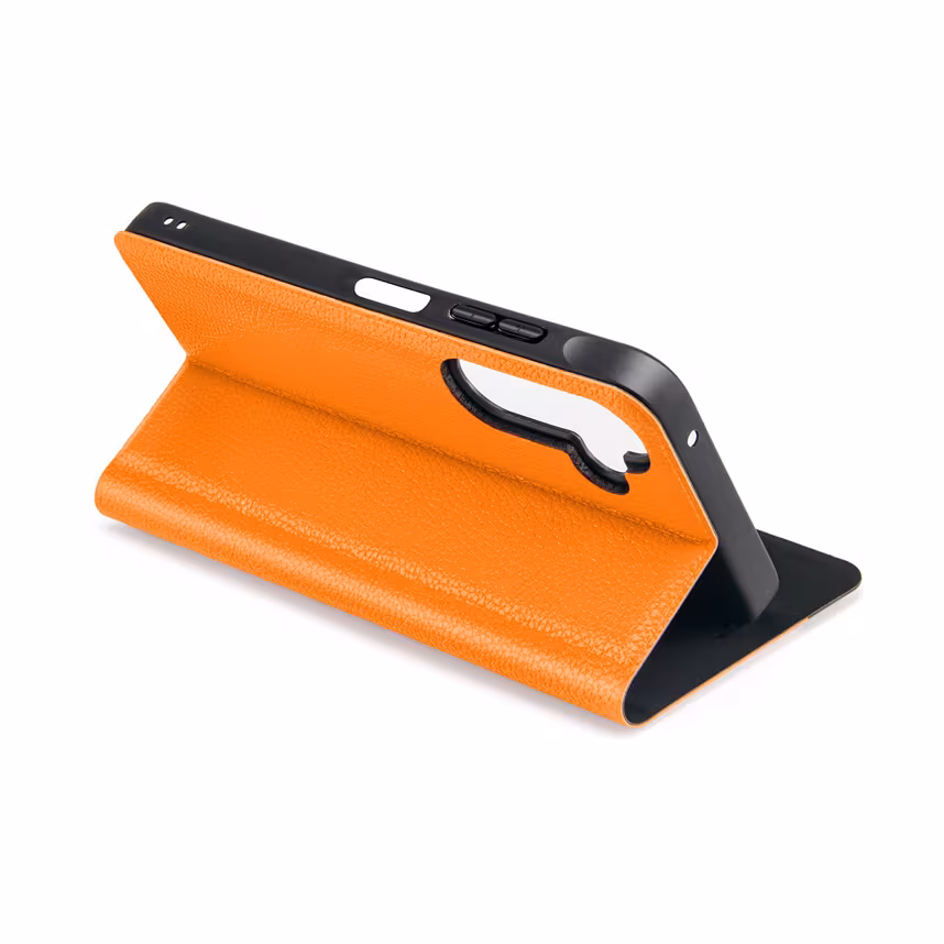 felixx Premium Book Case Venezia orange mit Standfunktion und Innenfach für Samsung Galaxy A15