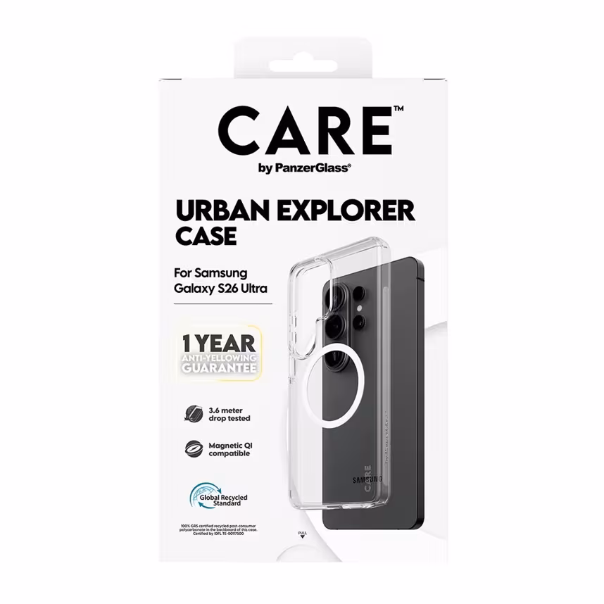 PanzerGlass Care Case Clear w.White Qi Samsung Galaxy S26 Ultra