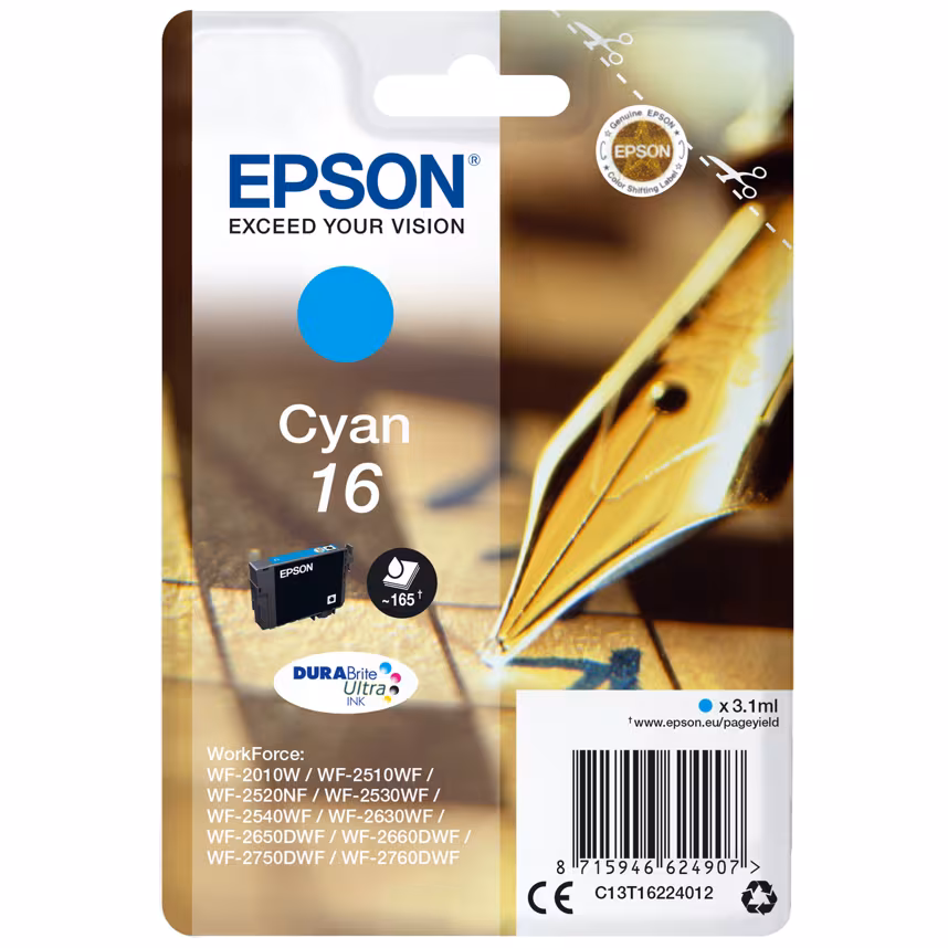 Epson 16 T1622 Tinte Cyan 3,1ml