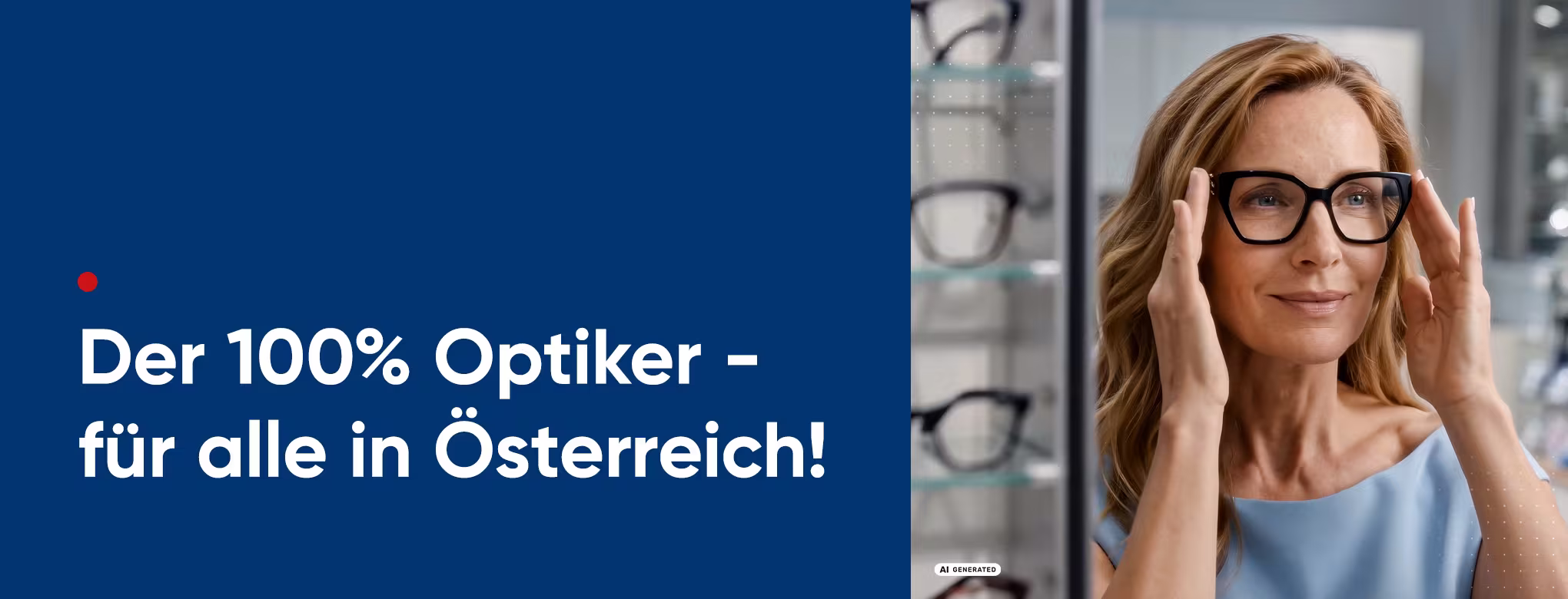 Werbemittel zur "Warum sind wir der 100% Optiker" von Hartlauer. Mitarbeiter in diversen Szenen: Mitarbeiterin betrachtet eine Brille, ber&auml;t eine Kundin, reicht einem Kollegen eine Brille zu Brillenservice, Auszubildende beim Schleifen eines Brillenglases, Kundin probiert eine Fsasung im Gesch&auml;ft an, Kundin sitzt beim Sehtest, Kundin reicht der Mitarbeiterin nach einem Beratungsgespr&auml;ch erfreut die Hand. Text:"Mein 100% Optiker." "Der 100% Optiker - f&uuml;r alle in &Ouml;sterreich." Grafiken & Videos KI generiert.