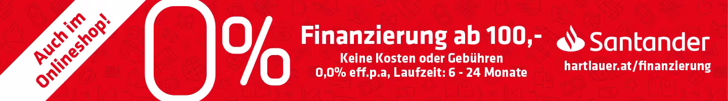 Rotes Banner mit weißer 0%-Grafik, Text und Santander-Logo auf der rechten Seite.