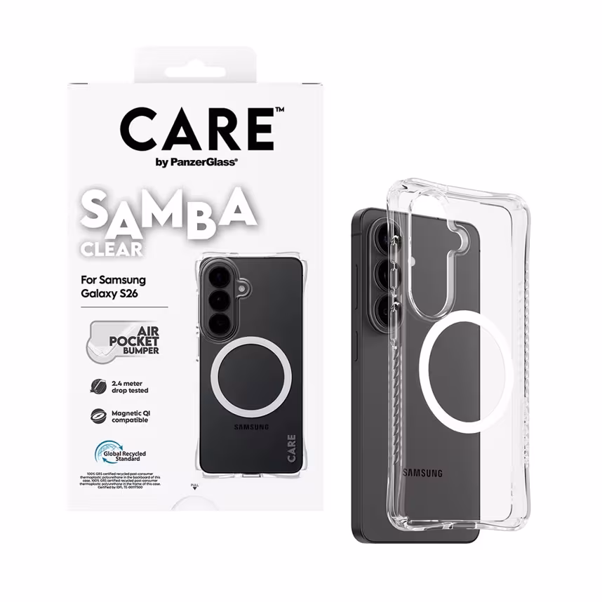 PanzerGlass Care Samba Case Clear w.White Qi Samsung Galaxy S26