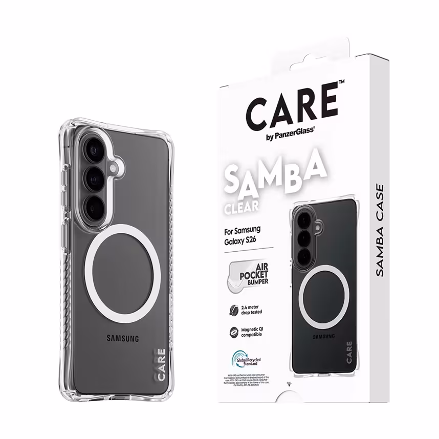 PanzerGlass Care Samba Case Clear w.White Qi Samsung Galaxy S26
