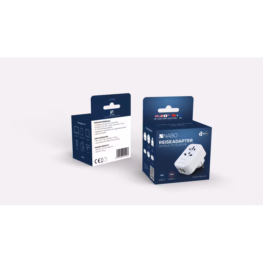 NABO Reiseadapter World To Europe RA200 inkl. USB