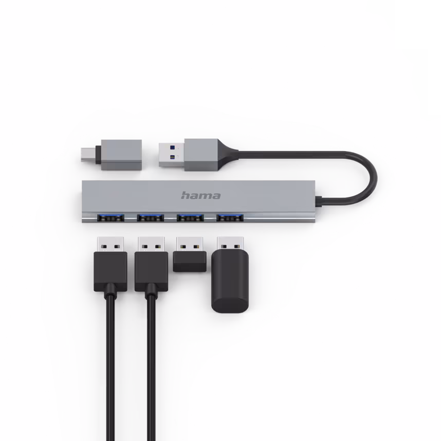Hama USB-Hub 4 Ports USB-A/USB-C mit Adapter