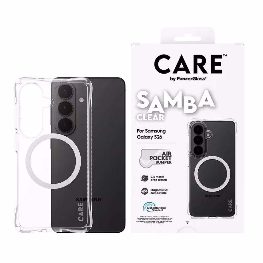 PanzerGlass Care Samba Case Clear w.White Qi Samsung Galaxy S26