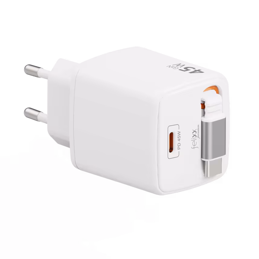 Felixx 45W Retractable Cable GaN Travel Charger Wei&szlig;
